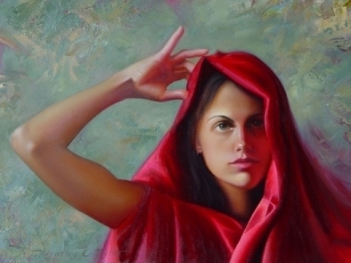 Red Shawl by Timothy C. Tyler Oil ~ 16 x 12