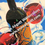 Anne Abgott - Watercolor of Wine bottle and glasses - In person class