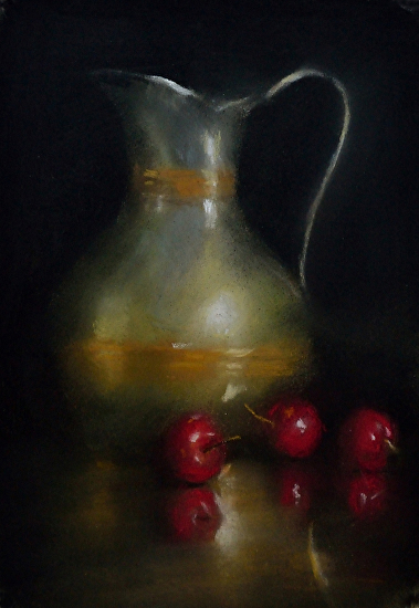 Pitcher and Cherries by Mike Beeman Pastel ~ 5" x 7"