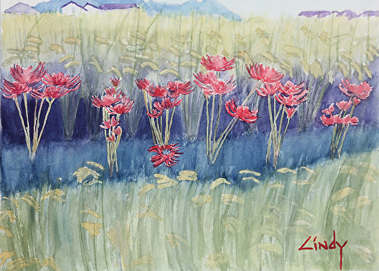 Red Spider Lily by Cindy Mclean Watercolor ~ 25cm x 34.5cm x 9.5inches x 13.5inches
