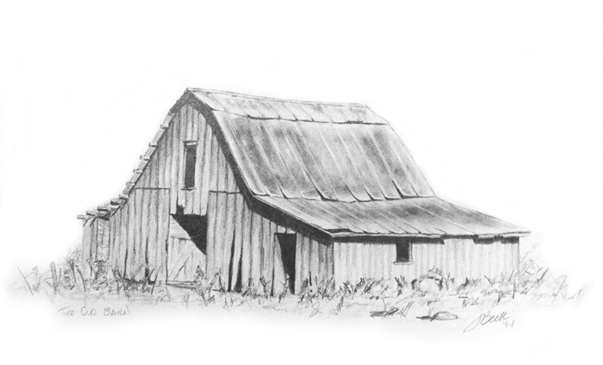 Lorrie Beck Work Detail Barn Drawing in Pencil "The Old Barn"
