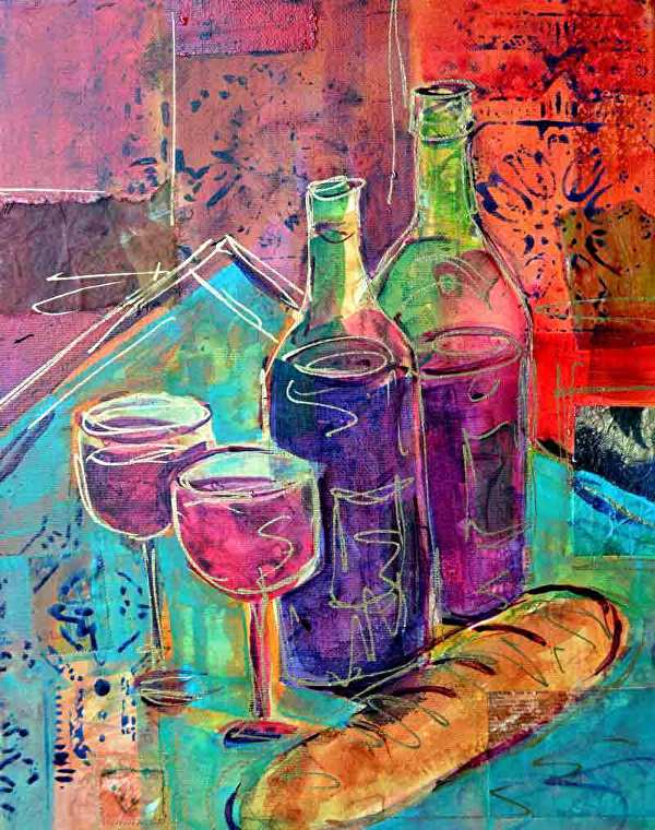 Bread and Wine by Filomena Booth Mixed watermedia ~ 14" x 11"