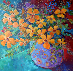 Flores en Vaso Azul by Filomena Booth Acrylic ~ 40" x 40"