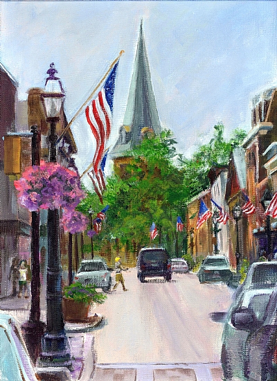 DOWNTOWN ANNAPOLIS, READY FOR THE 4TH by Cecelia Lyden Acrylic ~ 12 x 9
