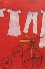 Clothesline & Yellow Tricycle by Jessica Stoddart Mixed Media ~ 48" x 32"