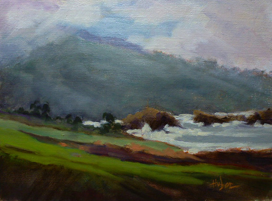 Receding Fog near Rocky Point by Patricia Huber Oil ~ 9 x 12