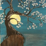 FIRST GALLERY OLATHE  - PAINT NIGHT "CHERRY BLOSSOM MOON" Date: THURSDAY FEB. 17, Time: 6:30-8:30 pm $25.00 per