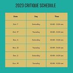 Studio 1212 Art Gallery - Critique Schedule (Oct. - Dec. 2023)