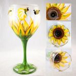Penny FireHorse - Learn to paint Sunflower Stemless Wine Glasses