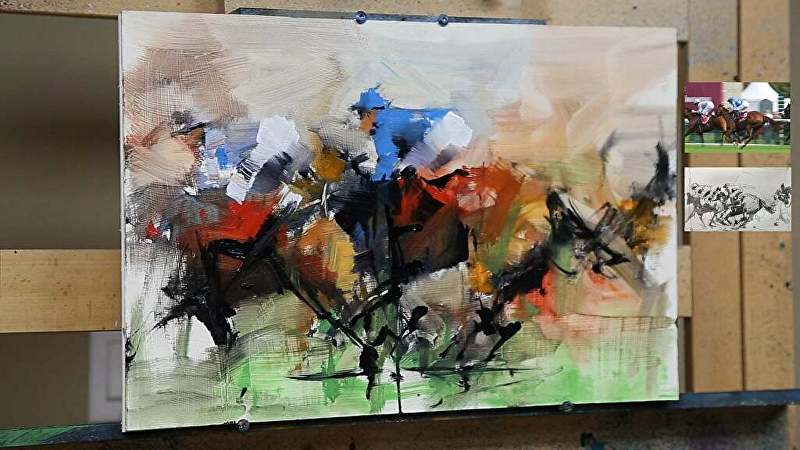 Mark Lague, Thoroughbred One- Painting Horses In Motion