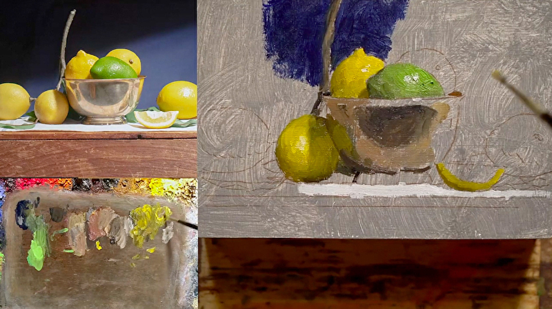 Todd Casey, Lemons in a Sliver Bowl Small Painting