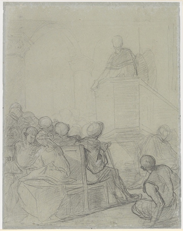 Thomas Couture, Interior of a Church, chalk on paper, 1877