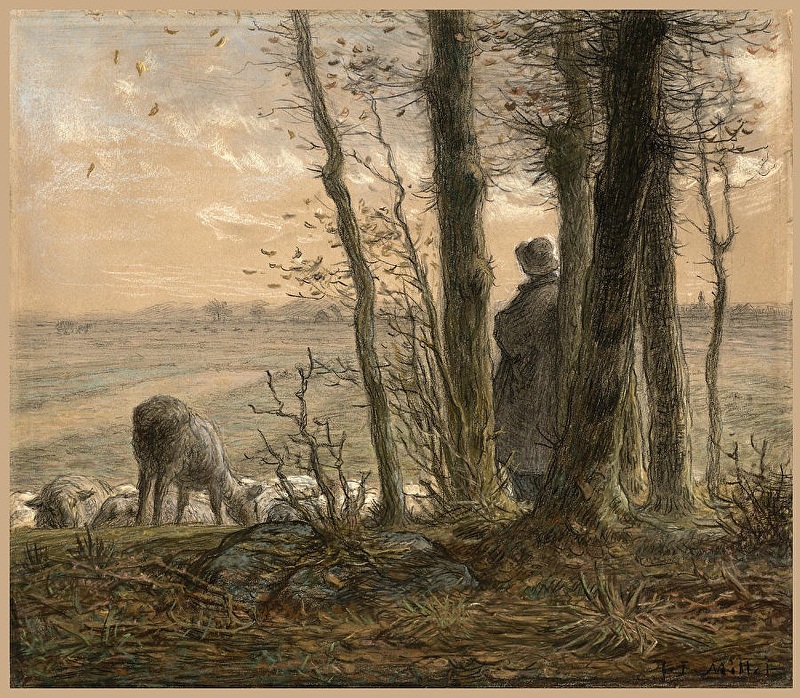 Jean-François Millet, Falling Leaves, black chalk and pastel on paper