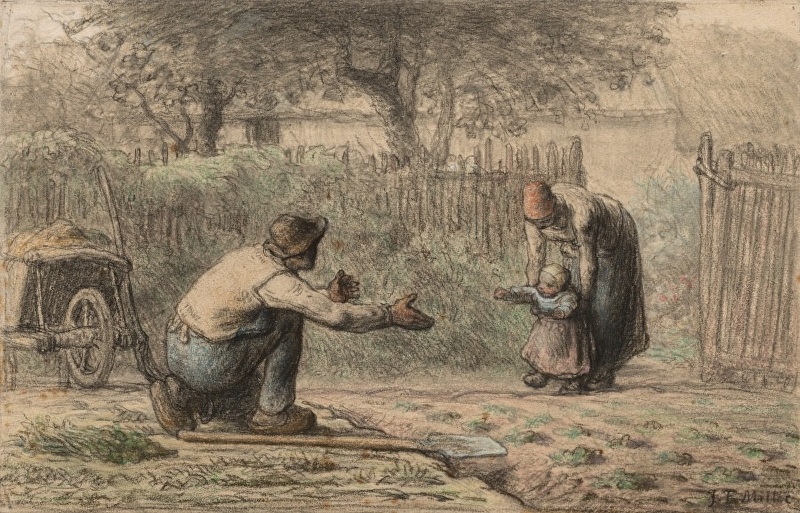 Jean-François Millet, First Steps, black chalk and pastel on paper, c.1858