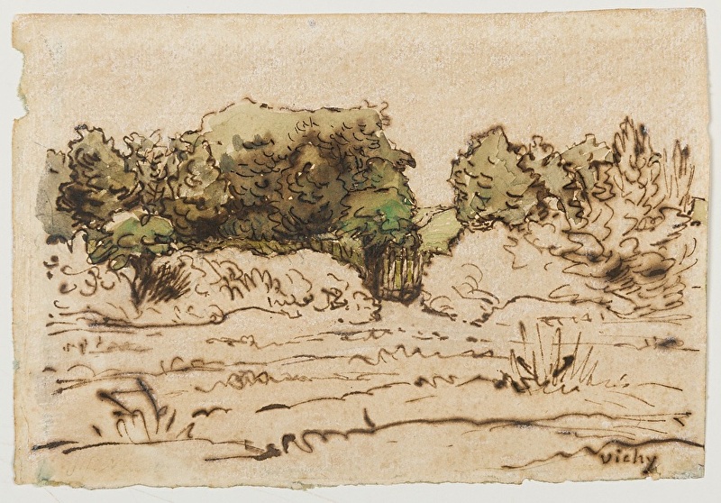 Jean-François Millet, Landscape in the Environs of Vichy, pen and ink with watercolor on paper, c.1867