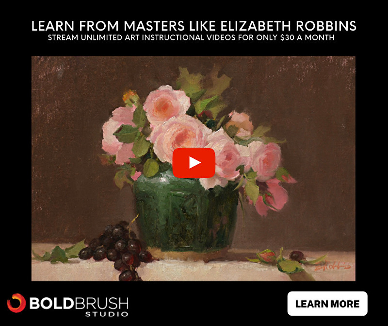 Elizabeth Robbins, Painting Pink Roses in Green Ginger Jar