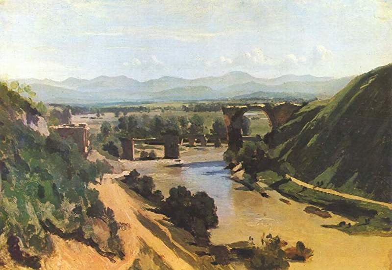 Jean Baptiste-Camille Corot (1796-1875) - "The Augustan Bridge at Narni" - 13.39" x 18.9" - Oil (1826)