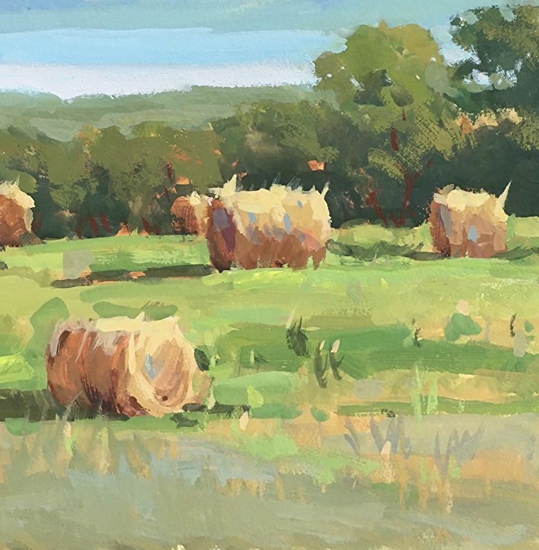 "Hill Country Hay"Gouache on Aquaboard 6x6Unframed, Matted, VarnishedRegular Price $300.Sale Price $20020% Sale Price $160.00
