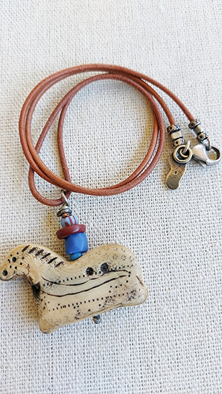 Horse necklace with antique trade beads